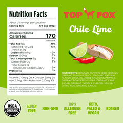 Top Fox Chile Lime pumpkin seeds close-up—crisp crunch and bold flavor