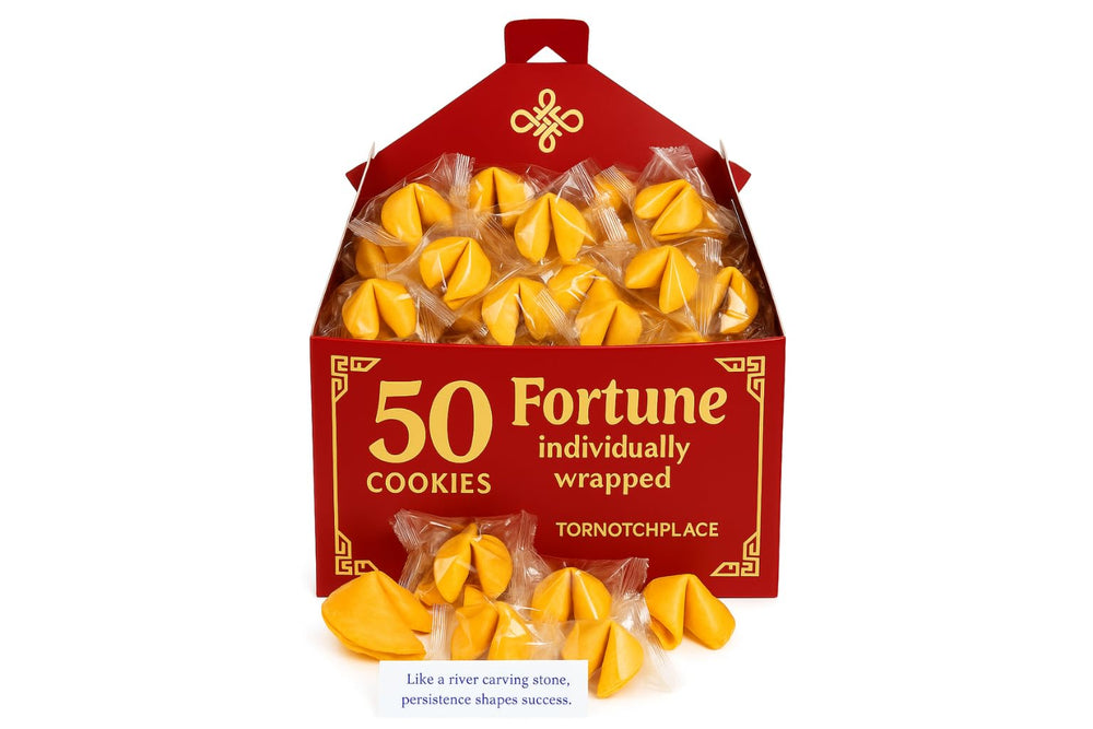 Topnotchplace fortune cookies 50-pack in a convenient display for events.