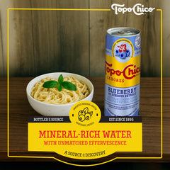 Topo Chico real juice ingredient note emphasizes natural flavor without sugars.
