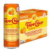 Topo Chico Sabores Tangerine Ginger can with crisp bubbles and real juice.