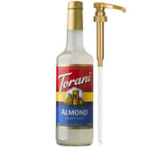 Torani Almond Orgeat Syrup bottle with pump for easy, mess-free flavoring