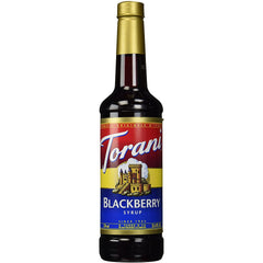 Torani Blackberry Syrup bottle front showing rich berry flavor for drinks