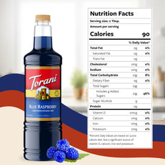 Torani Blue Raspberry Syrup pump-dispense action ensures consistent pours.