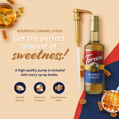 Torani Bourbon Caramel label detail highlighting flavor craft and ingredients.
