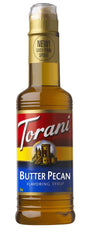 Torani Butter Pecan Syrup 4-pack bottle pour for coffee flavoring and desserts.