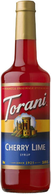 Torani Cherry Lime bottle showing natural flavor for beverages