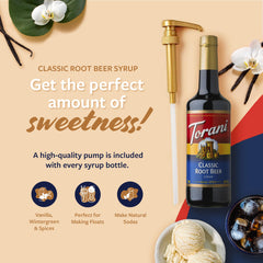 Torani Classic Root Beer Syrup glass bottle ready for home use