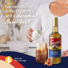 A crafted coffee drink featuring Torani Bourbon Caramel for morning indulgence.