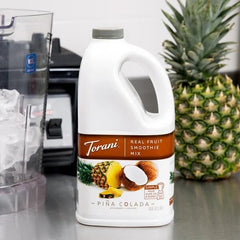 Torani real fruit smoothie mix ingredients shown with real fruit