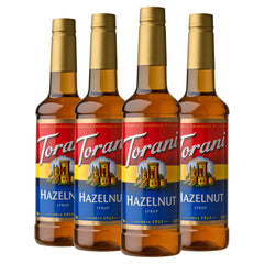 Torani Hazelnut Syrup bottle closeup highlighting rich nutty flavor for coffee and desserts