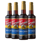 Torani Irish Cream syrup bottle adds authentic flavor to coffees and desserts.