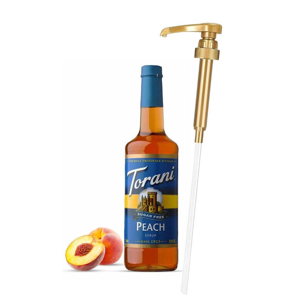 Torani Jimoco sugar-free syrup dispenser pour for quick zero-sugar flavoring.
