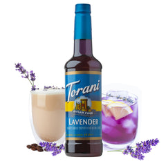 Torani Lavender Sugar Free Syrup latte pour, a low-calorie flavor boost.