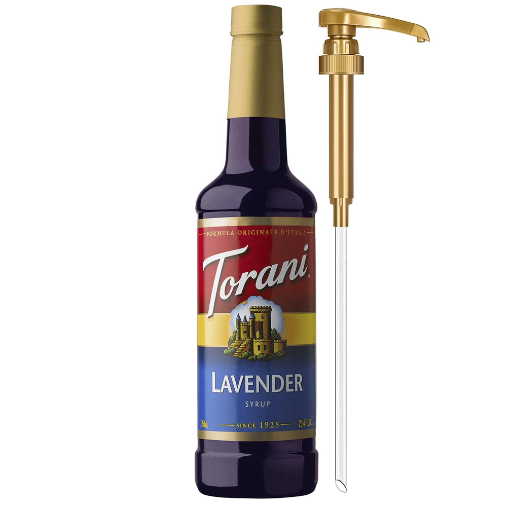 Torani Lavender Syrup bottle with pump for easy daily flavoring