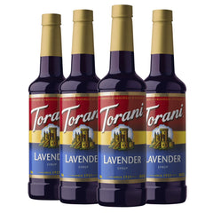 Torani Lavender Syrup bottle with purple hue, ideal for teas and spritzers.