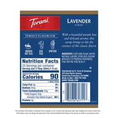 Torani Lavender Syrup being poured over tea, perfect for lattes and iced drinks.