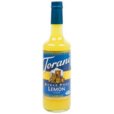 Torani Lemon Syrup Sugar Free bottle adds sugar-free lemon flavor to lattes.