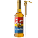 Torani Passion Fruit Syrup bottle with pump for easy, mess-free flavoring.