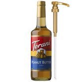 Torani peanut butter syrup bottle with pump for easy sweetening.