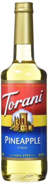 Torani Pineapple Syrup bottle front for tropical drink flavoring.
