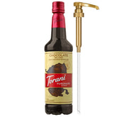 Torani Puremade Chocolate Milano syrup bottle with pump for precise portions.