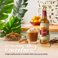 Torani Puremade Pumpkin Spice Syrup pour into coffee for aroma