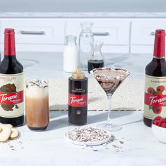 Torani Salted Chocolate Caramel drizzle on vanilla ice cream for a delightful treat