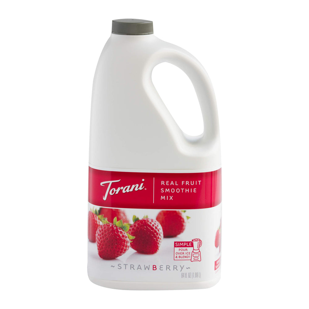 Torani real fruit smoothie mix strawberry bottle ready for blending fruity drinks