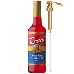 Torani Ruby Red Grapefruit Syrup pump for quick, controlled sweetness in drinks