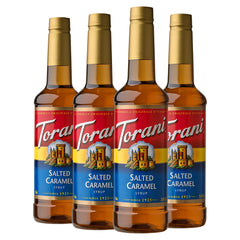 Torani Salted Caramel Syrup 4-pack bottles deliver cafe-quality flavor at home.