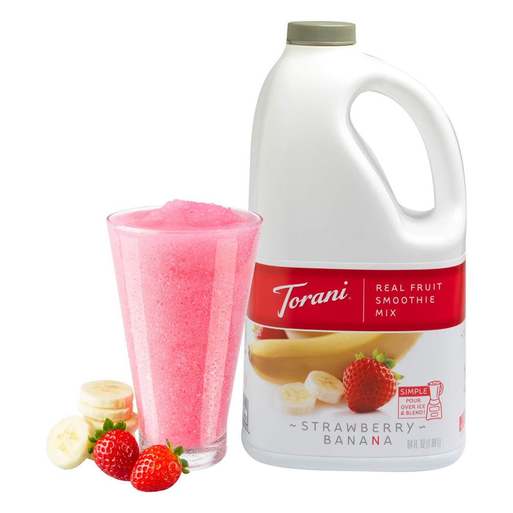 Torani smoothie mix bottle being poured for smooth blending.