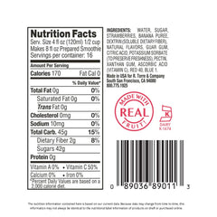 Torani smoothie mix ingredients featuring fresh strawberry and banana flavors.