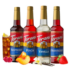 Torani Peach Syrup bottle ideal for fruity lemonades and iced teas
