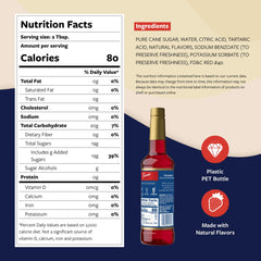 Torani Strawberry Syrup pump-dispense view showcases convenient portion control.