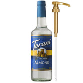 Torani Sugar Free Almond Syrup bottle with pump for mess-free sweetening.
