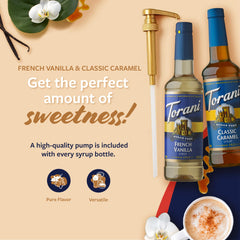 Torani Sugar-Free Classic Caramel swirled into coffee for rich notes.