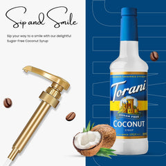 Torani Sugar Free Coconut Syrup bottle ready for flavoring beverages.
