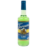 Torani Sugar Free Lime Syrup bottle front, ideal for sugar-free drinks.