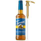 Torani sugar-free peanut butter cup syrup bottle pour enhances flavor without calories