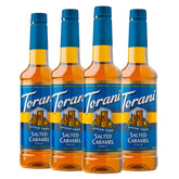 Torani Sugar-Free Salted Caramel bottle front label for zero-calorie flavoring in coffee and beverages.