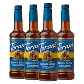 Torani Sugar-Free Syrup Brown Sugar Cinnamon bottle pour for rich, sugar-free flavor in coffee