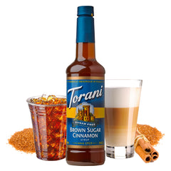 Torani Sugar-Free Syrup Brown Sugar Cinnamon label close-up showing zero-calorie sweetness