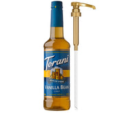 Torani sugar-free vanilla bean syrup pump bottle for quick sweetening.