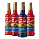Torani syrup variety pack blue raspberry bottle pour for refreshing Italian sodas