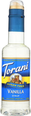 Torani Vanilla Syrup pack of four bottles for home beverages.