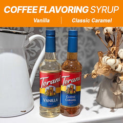Torani Variety Pack bottles side by side showcases sweet options for home barista creations.