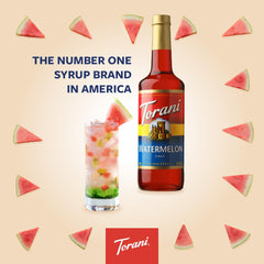 Torani Watermelon Syrup label emphasizes authentic flavor tradition for drinks
