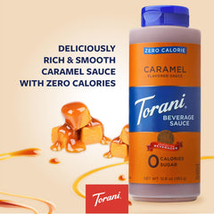 Torani Zero Calorie Caramel Sauce pack of four bottles for family-size desserts