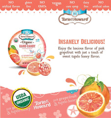Organic ingredient label on Torie & Howard candy tin.
