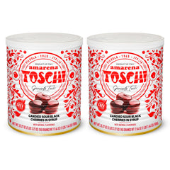 Toschi Amarena cherries in syrup bottle, ideal for home cocktails and desserts.